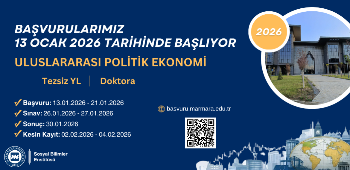 Uluslararası Politik Ekonomi Tezsiz Yüksek Lisans ve Doktora Programlarına başvurular 13 Ocak 2026 tarihinde başlayacaktır!